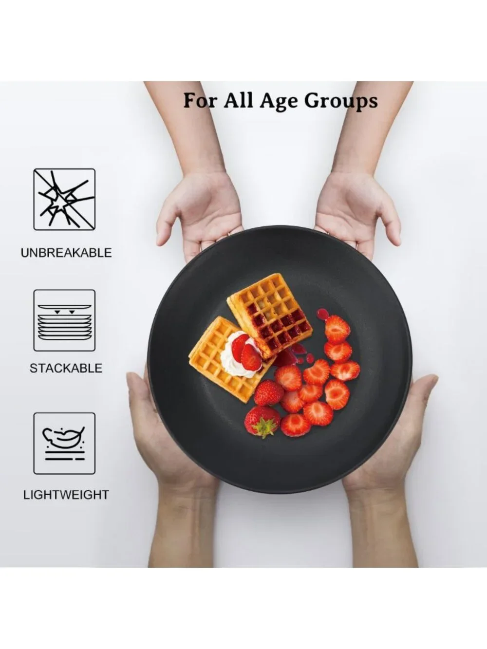 10-Inch Black Wheat Straw Plates Set of 8 | Unbreakable, Microwave & Dishwasher